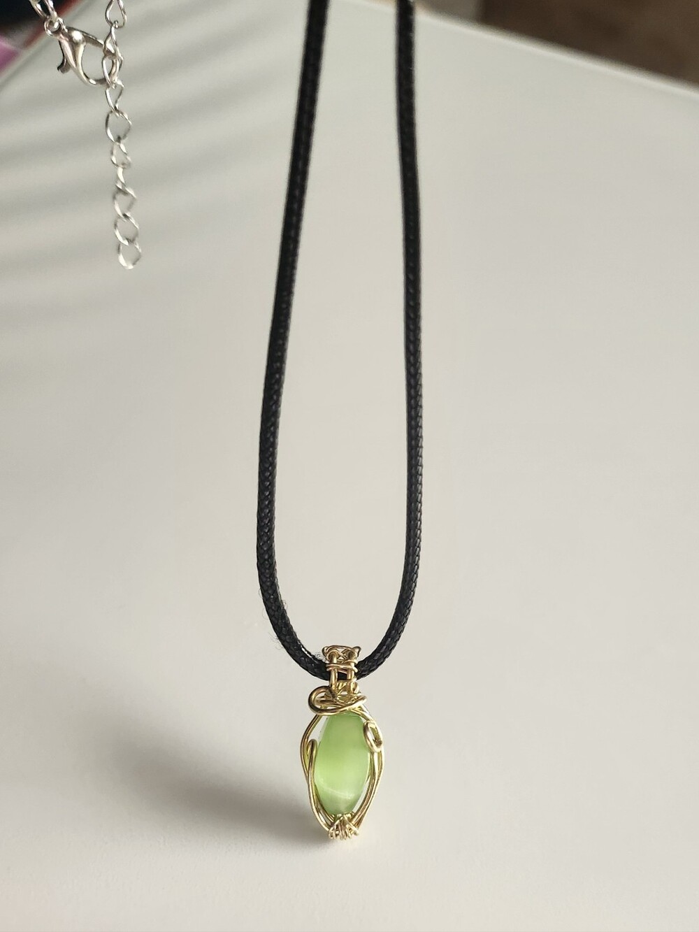 Handcrafted Gold Wire Wrapped Green Gemstone Pendant Necklace